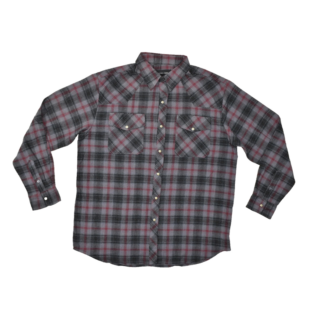 Stone Creek Plaid Western Flannel Snap Shirt Men's Regular Size L Long Sleeve